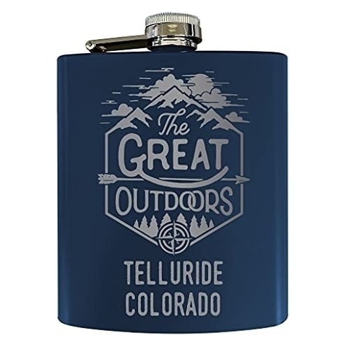 Telluride Colorado Laser Engraved Explore the Outdoors Souvenir 7 oz Stainless Steel 7 oz Flask Navy Image 1