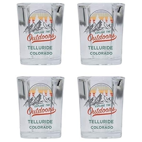 Telluride Colorado Explore the Outdoors Souvenir 2 Ounce Square Base Liquor Shot Glass 4-Pack Image 1