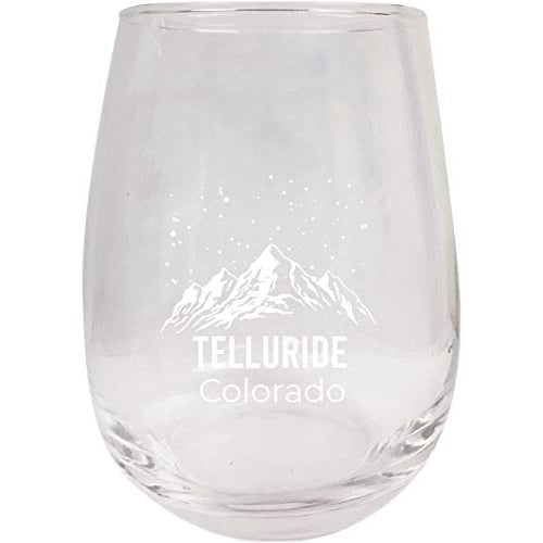 Telluride Colorado Ski Adventures Etched Stemless Wine Glass 9 oz 2-Pack Image 1