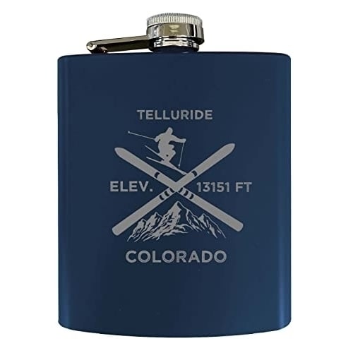 Telluride Colorado Ski Snowboard Winter Adventures Stainless Steel 7 oz Flask Navy Image 1