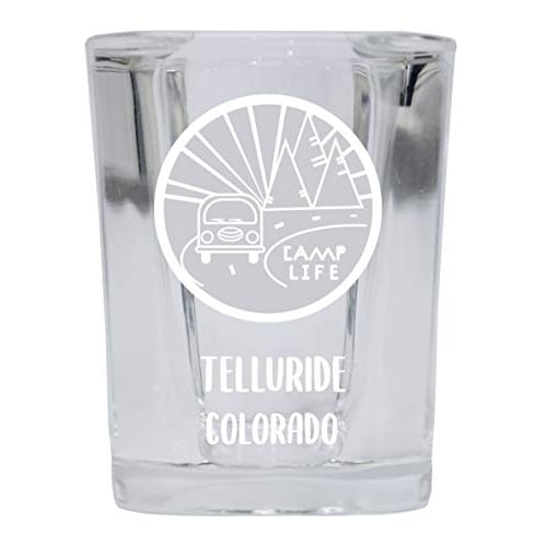 Telluride Colorado Souvenir Laser Engraved 2 Ounce Square Base Liquor Shot Glass Camp Life Design Image 1