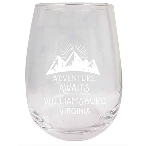 Williamsburg Virginia Souvenir 9 Ounce Laser Engraved Stemless Wine Glass Adventure Awaits Design 2-Pack Image 1