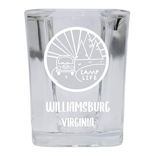 Williamsburg Virginia Souvenir Laser Engraved 2 Ounce Square Base Liquor Shot Glass 4-Pack Camp Life Design Image 1