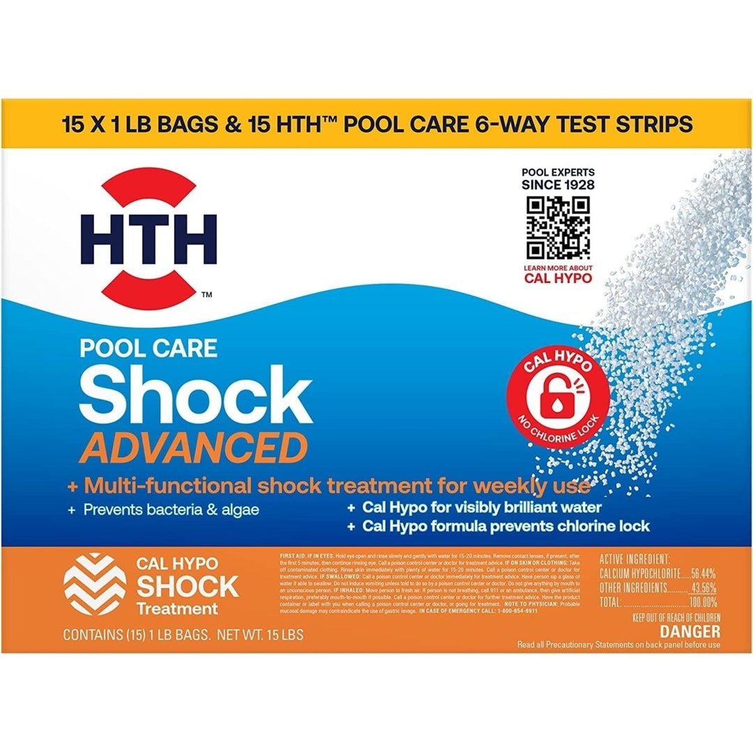 HTH 52044 Swimming Pool Shock Advanced and Test Strips 1 Pound (Pack of 15) Image 1