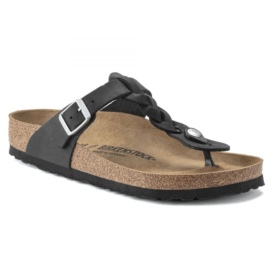 BIRKENSTOCK Women's Gizeh Braid Sandal Black Oiled Leather (regular width) - 1021349  BLACK OILED LTR Image 1