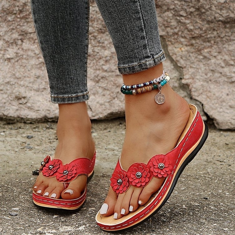 Vintage Floral Casual Wedge Flip-Flops Image 1