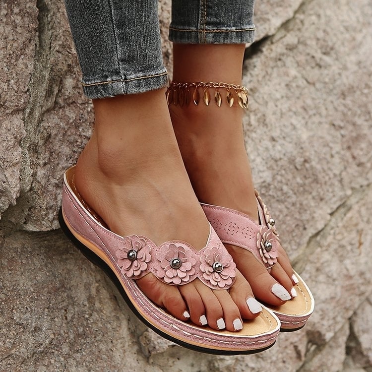 Vintage Floral Casual Wedge Flip-Flops Image 1