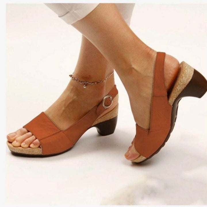 Solid Color Vintage Casual Chunky Heel Sandals Image 7