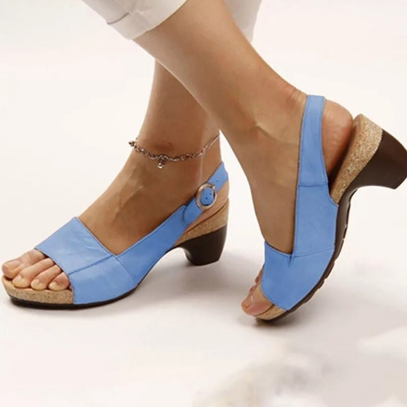 Solid Color Vintage Casual Chunky Heel Sandals Image 8