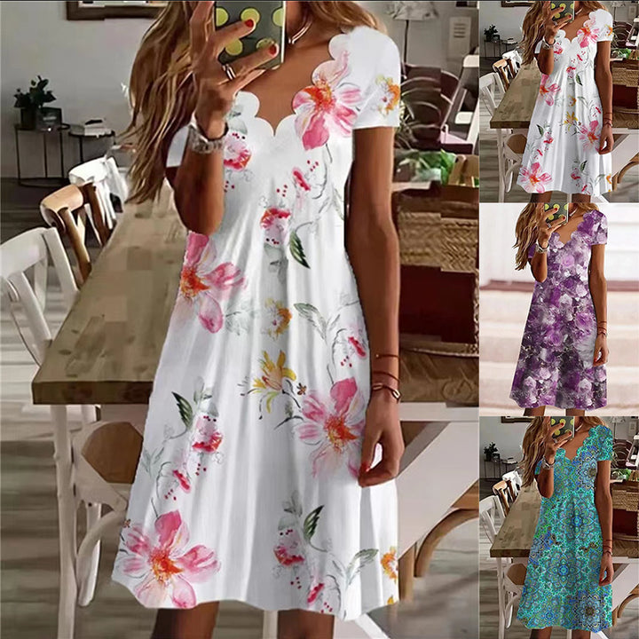 Floral Vacation V Neck Short Sleeve Knit Dress Image 1