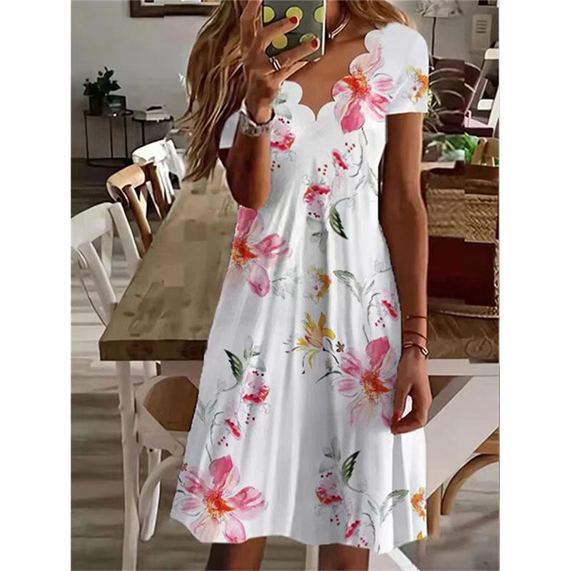 Floral Vacation V Neck Short Sleeve Knit Dress Image 2