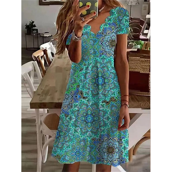 Floral Vacation V Neck Short Sleeve Knit Dress Image 1