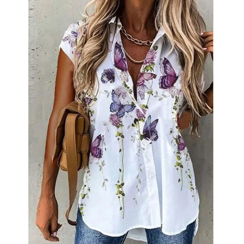 Collar Floral Vacation Blouse Image 1