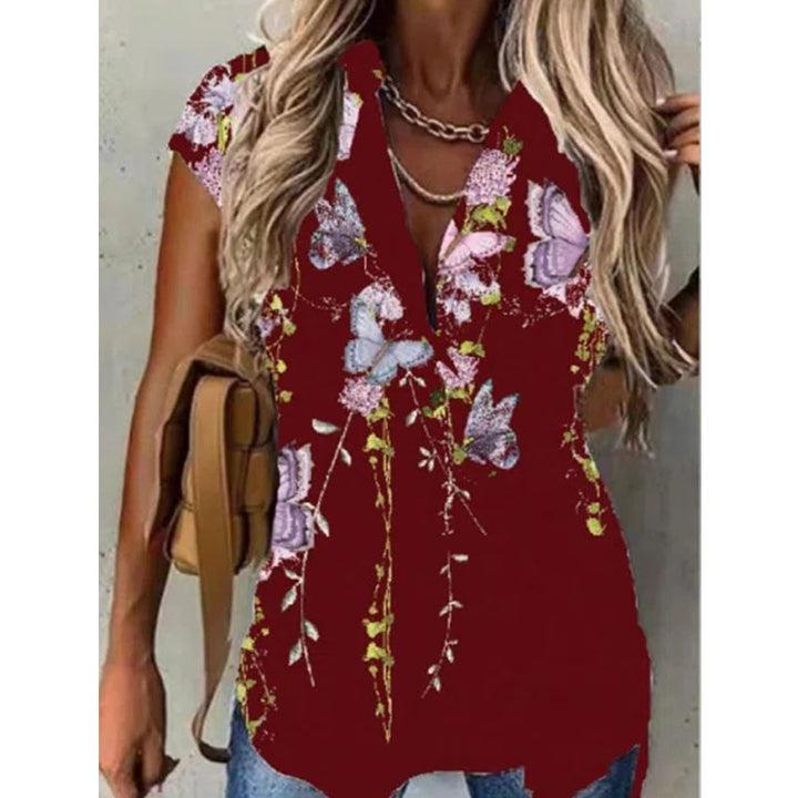 Collar Floral Vacation Blouse Image 1