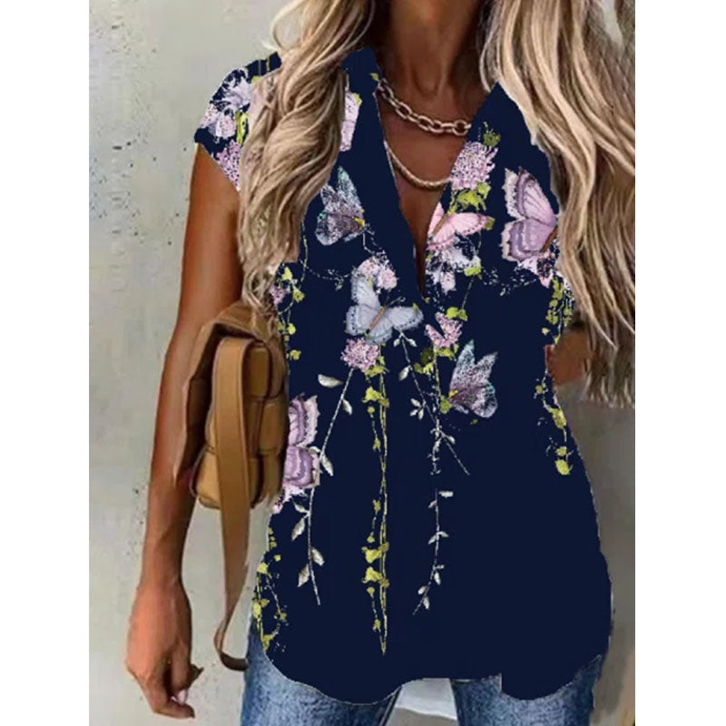 Collar Floral Vacation Blouse Image 3