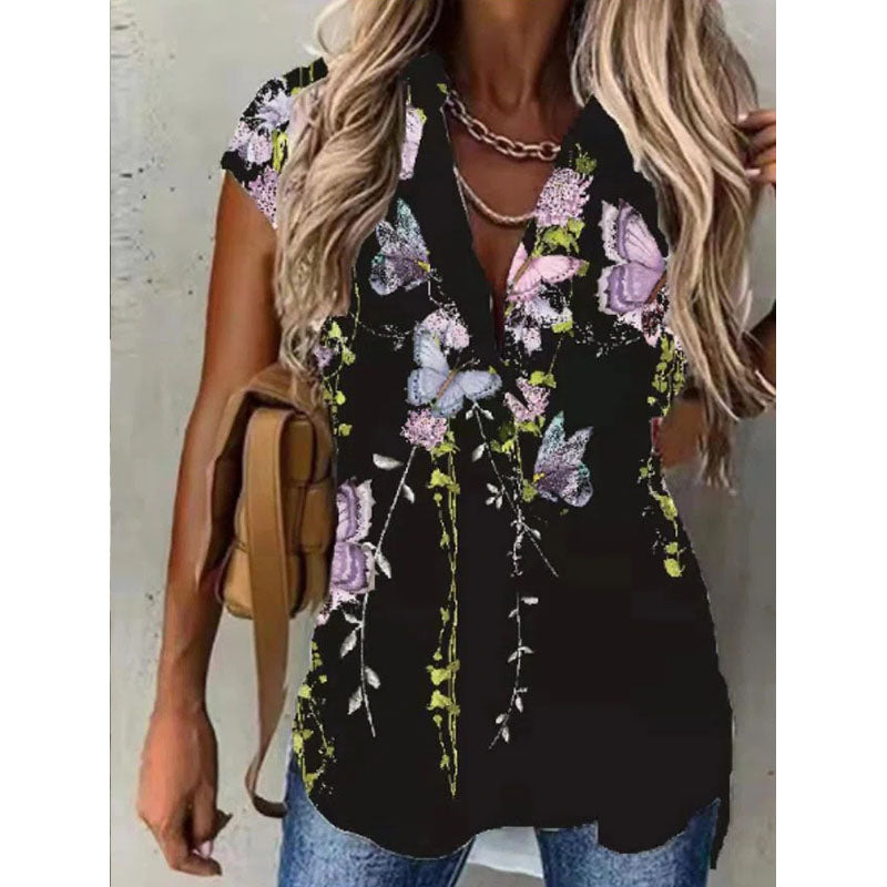 Collar Floral Vacation Blouse Image 4