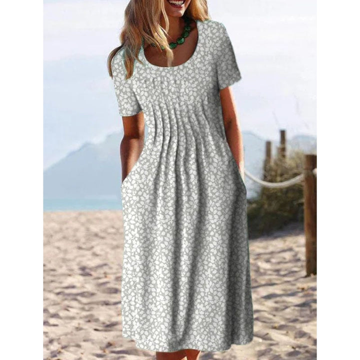 Round Neck Pockets Floral Casual Midi Dresses Image 1