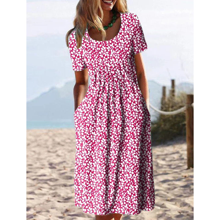 Round Neck Pockets Floral Casual Midi Dresses Image 3