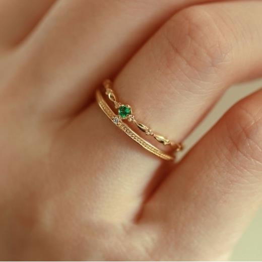 Double emerald ring retro crown fashion personality niche opening adjustment ring Image 1