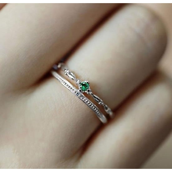 Double emerald ring retro crown fashion personality niche opening adjustment ring Image 3