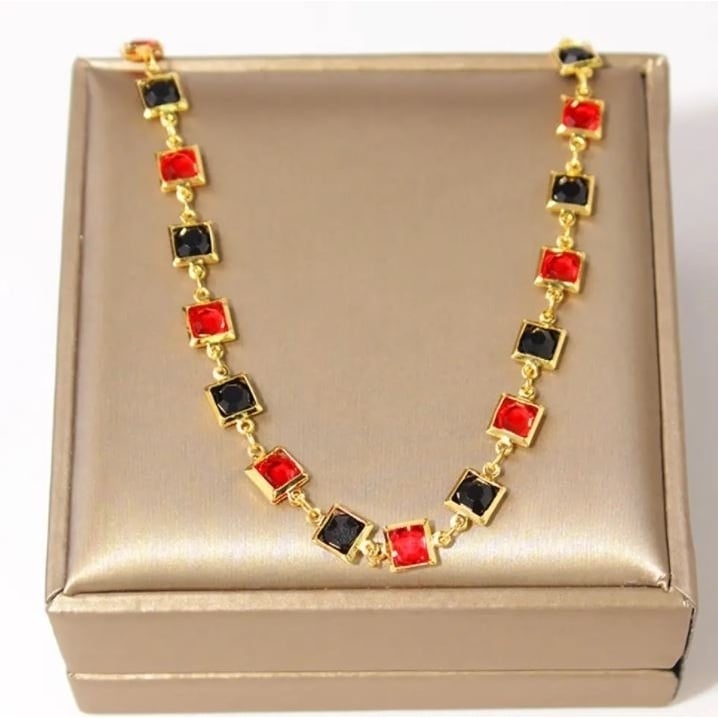 Red and Crystal Square Ankle Bracelet Image 3