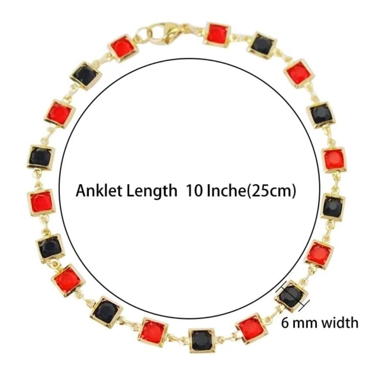 Red and Crystal Square Ankle Bracelet Image 4