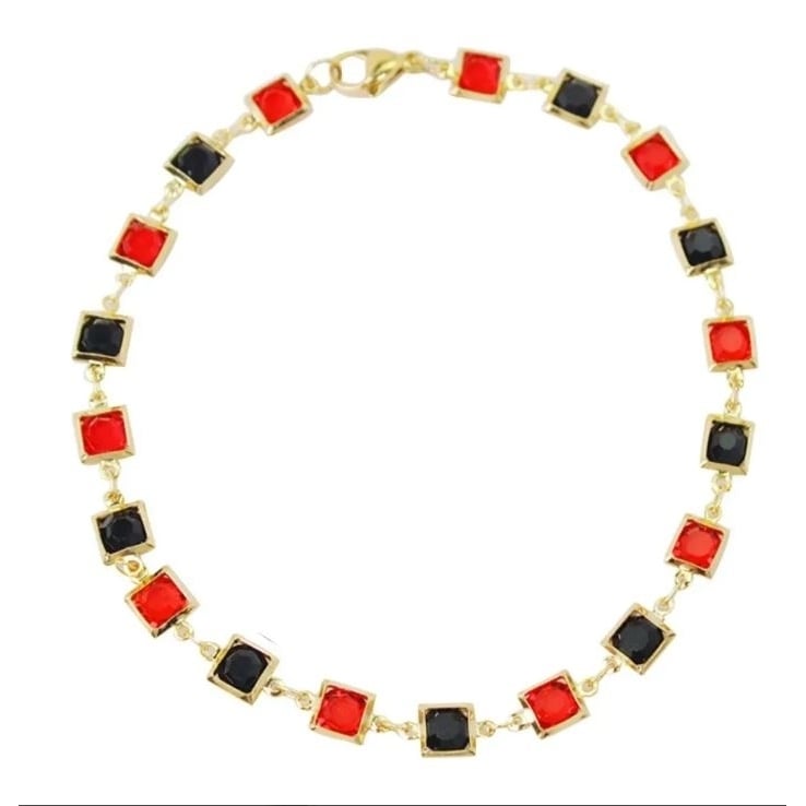 Red and Crystal Square Ankle Bracelet Image 4