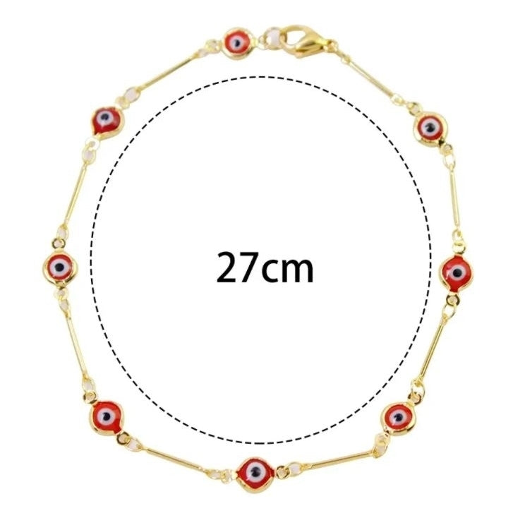 18K Gold Plated Bar Style Red Evil Eye Crystal Anklet Image 2