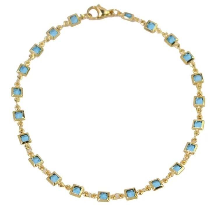 18K Gold Plated Light Blue Crystal Square Ankle Bracelet Image 2