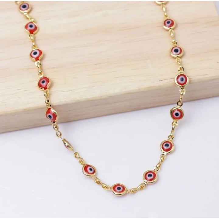 18K Gold Plated Red Evil Eye Anklet Image 2