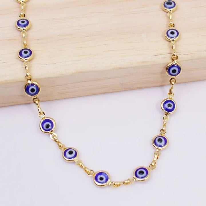 18K Gold Plated Blue Evil Eye Anklet Image 1