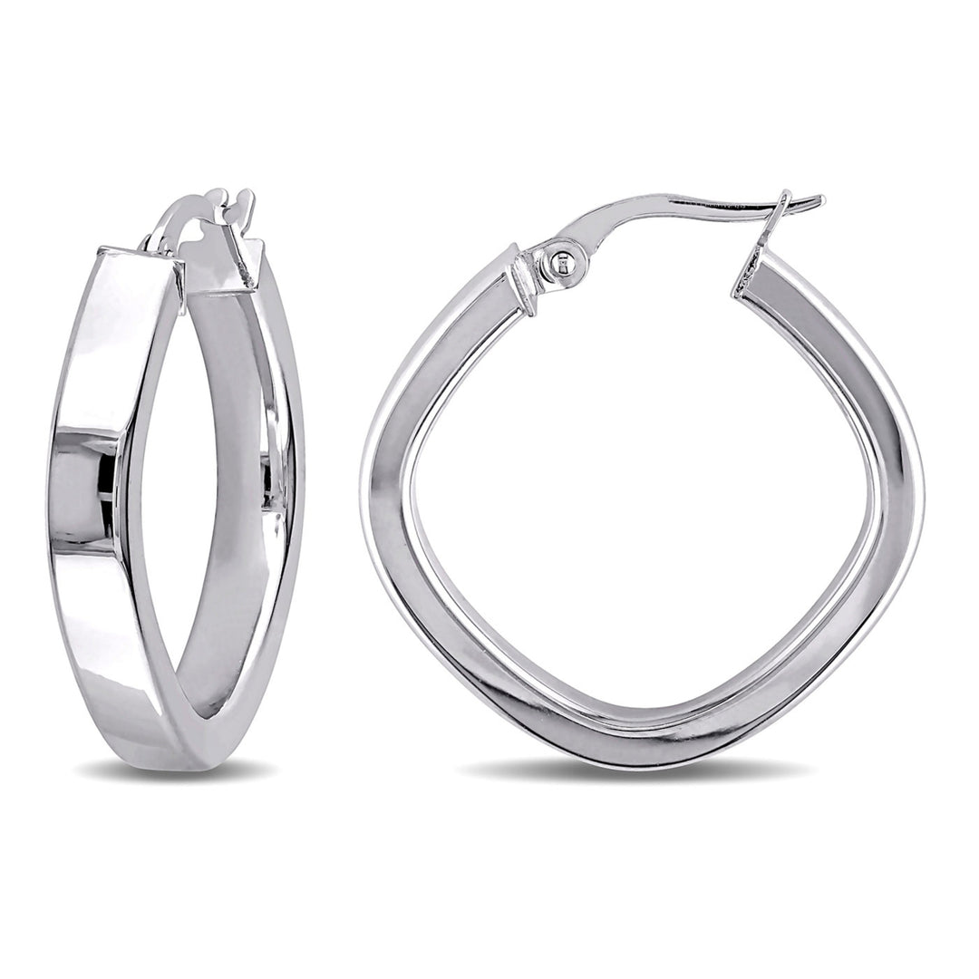 10K White Gold Square Hoop Geometric Earrings Image 1