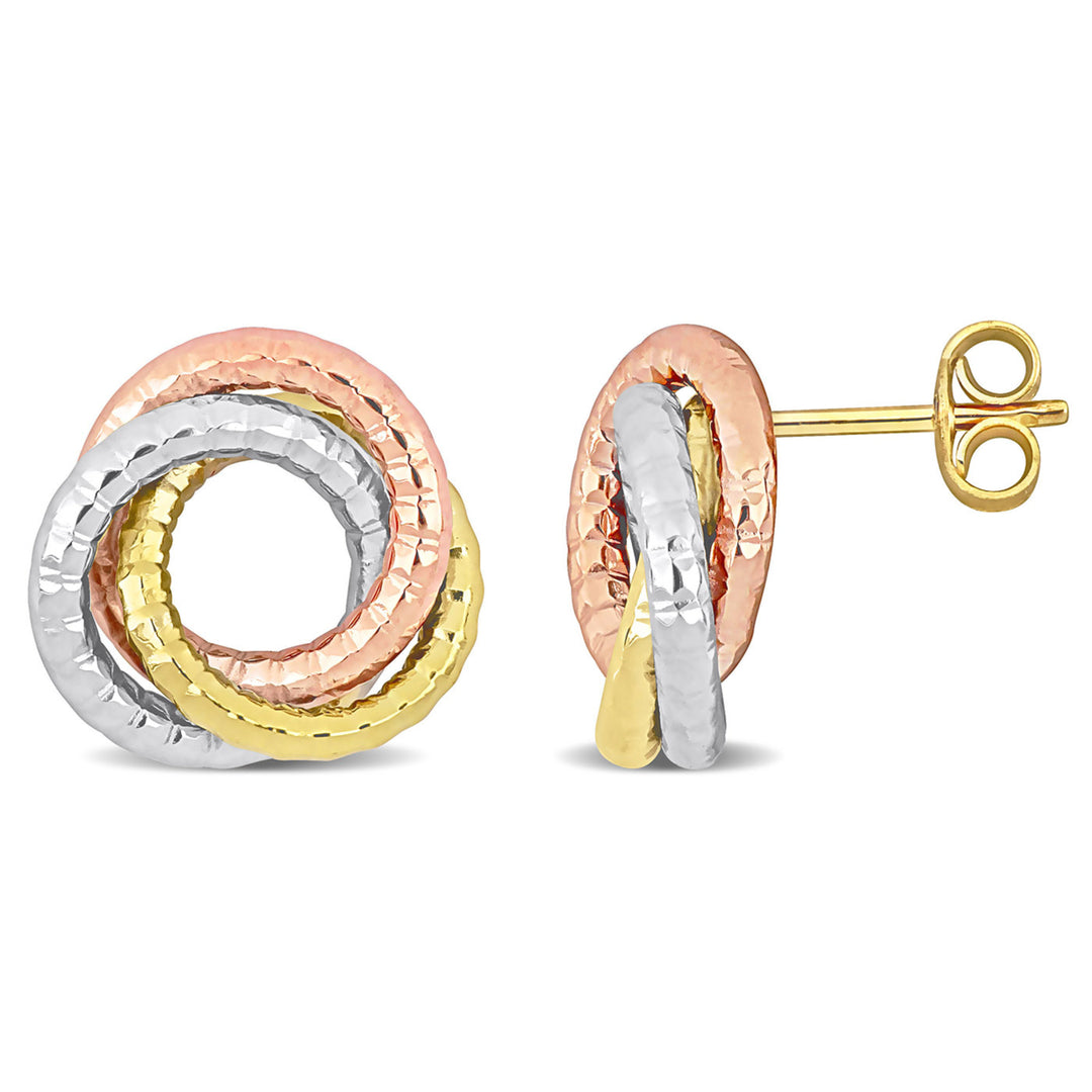 10K Yellow Gold Love Knot Button Earrings Image 1