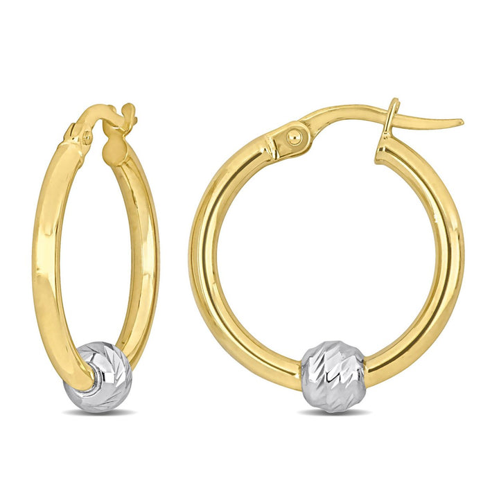 14K Yellow and White Gold Ball In Hoop Hoop Earrings (21mm) Image 1