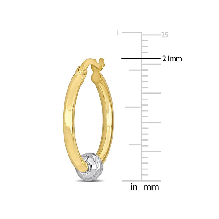 14K Yellow and White Gold Ball In Hoop Hoop Earrings (21mm) Image 3