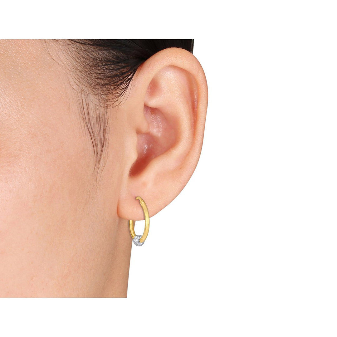 14K Yellow and White Gold Ball In Hoop Hoop Earrings (21mm) Image 4