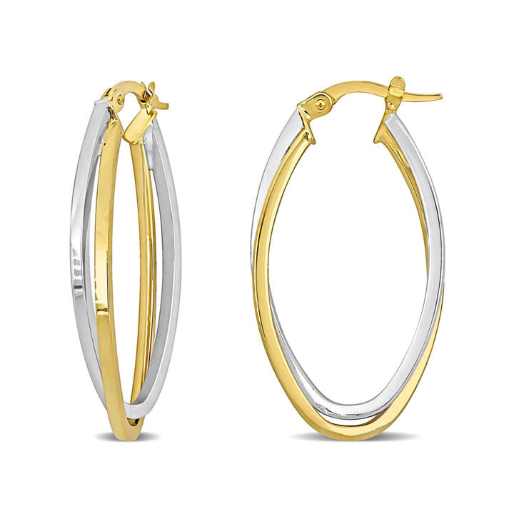 10K Yellow and White Gold CrossOver Hoop Earrings (34mm)) Image 1