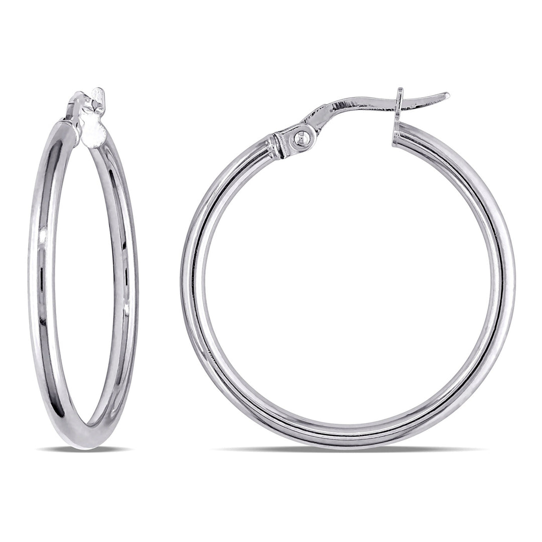 10K White Gold Round Hoop Earrings Image 1