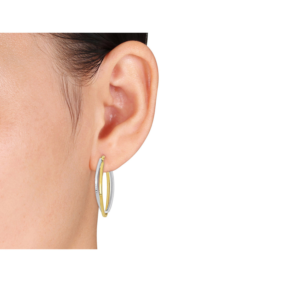 10K Yellow and White Gold CrossOver Hoop Earrings (34mm)) Image 4