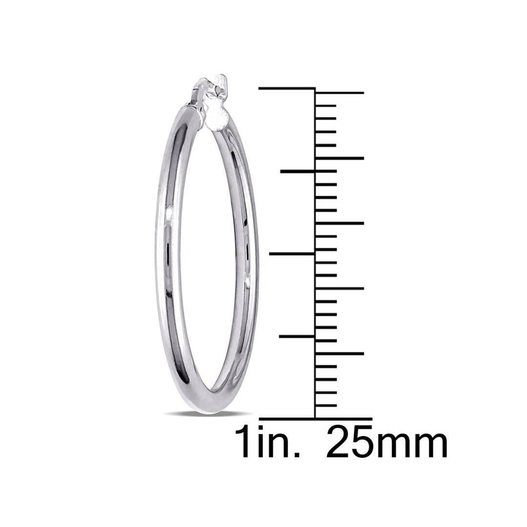 10K White Gold Round Hoop Earrings Image 3