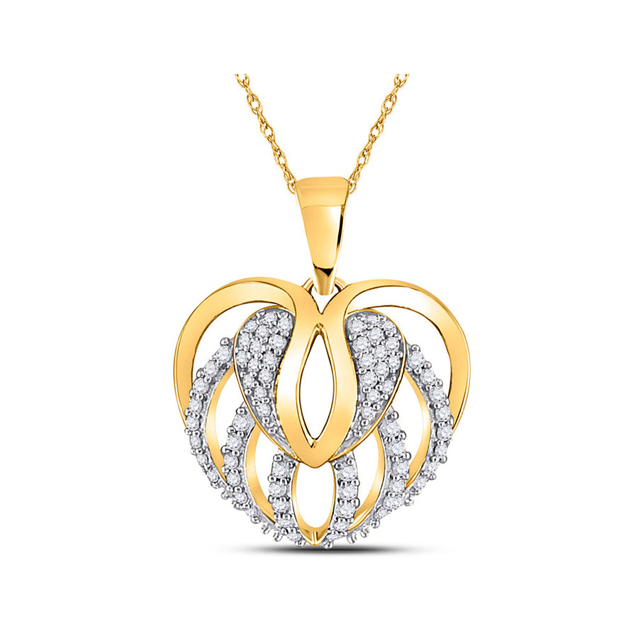 1/6 Carat (ctw I2-I3) Diamond Heart Pendant Necklace in 10K Yellow Gold with Chain Image 1