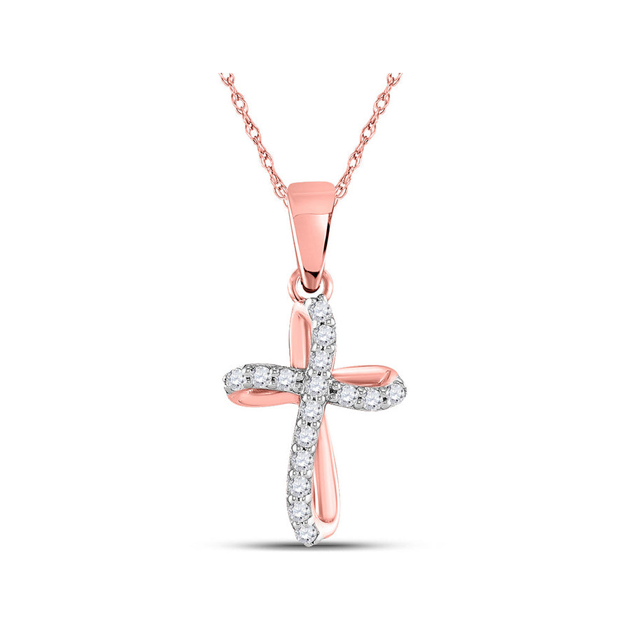 1/10 Carat (ctw) Diamond Cross Pendant Necklace in 10K Rose Pink Gold with Chain Image 1