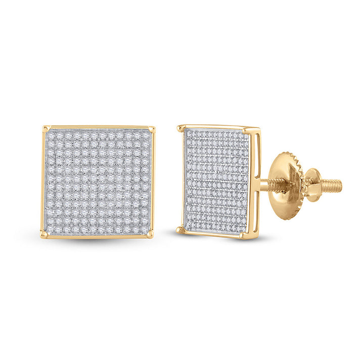 7/8 Carat (ctw) Diamond Square Stud Button Earrings in 10K Yellow Gold Image 1