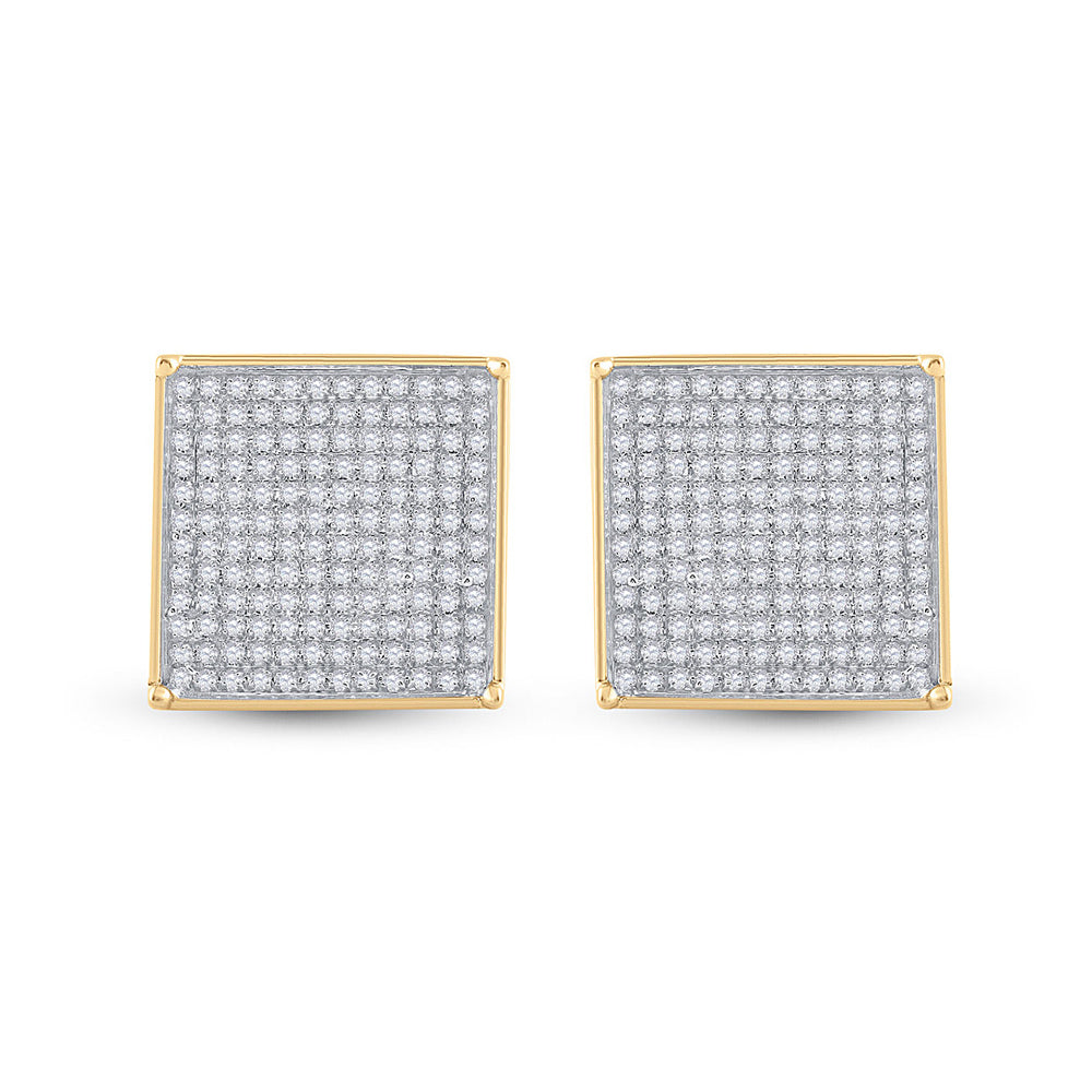 7/8 Carat (ctw) Diamond Square Stud Button Earrings in 10K Yellow Gold Image 3