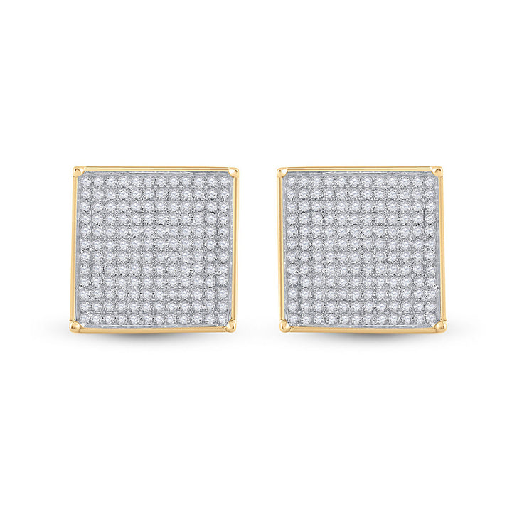 7/8 Carat (ctw) Diamond Square Stud Button Earrings in 10K Yellow Gold Image 3
