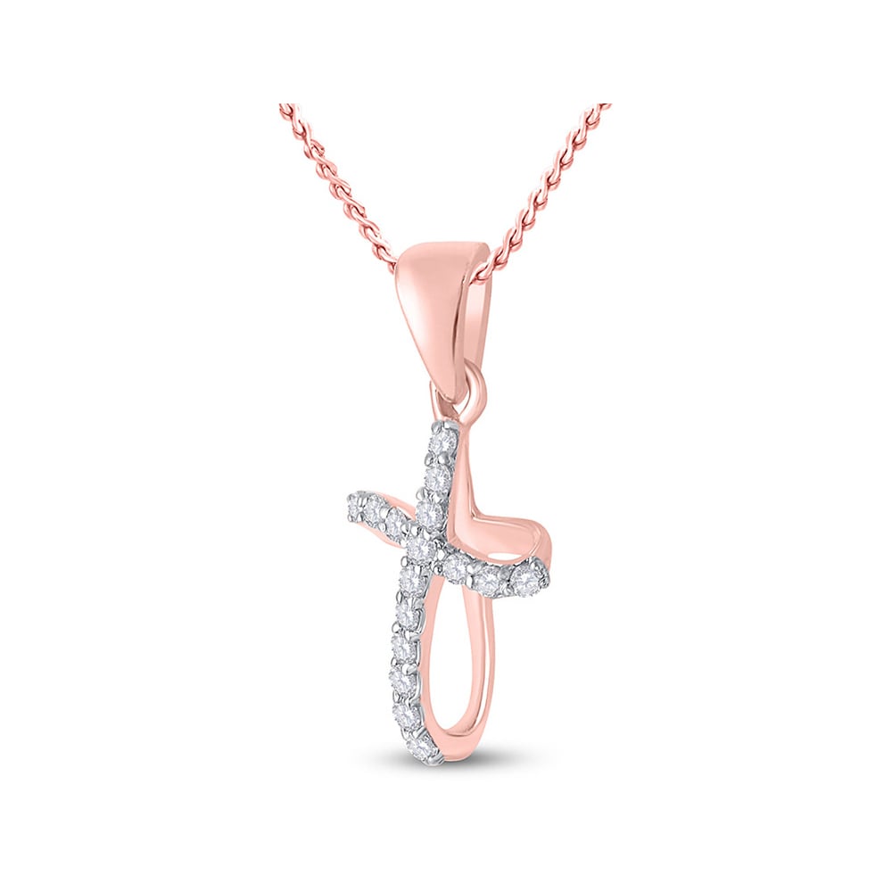 1/10 Carat (ctw) Diamond Cross Pendant Necklace in 10K Rose Pink Gold with Chain Image 2