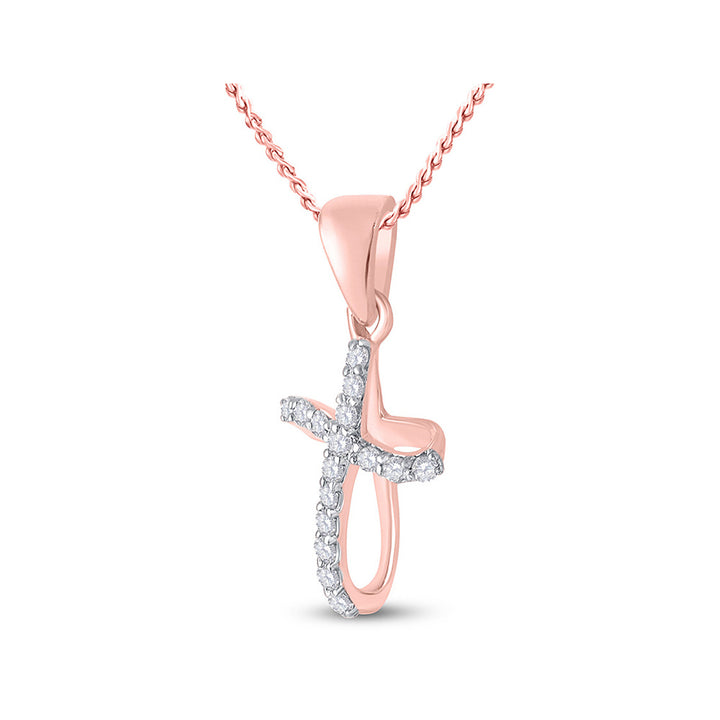 1/10 Carat (ctw) Diamond Cross Pendant Necklace in 10K Rose Pink Gold with Chain Image 2