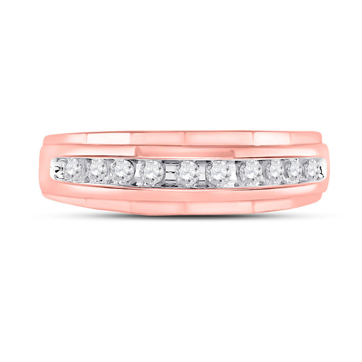 Mens 1/4 Carat (ctw J-KI2-I3) Diamond Wedding Band Ring in 10K Rose Pink Gold Image 2
