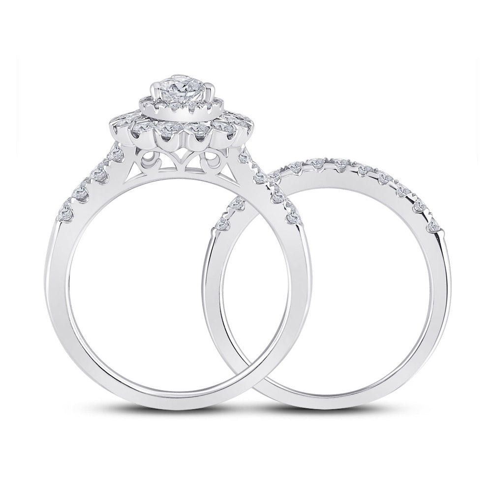 1.85 Carat (ctw G-HI1-I2) Pear Diamond Engagement Bridal Wedding Ring and Band Set in 14K White Gold Image 2