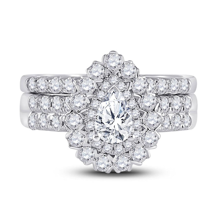 1.85 Carat (ctw G-HI1-I2) Pear Diamond Engagement Bridal Wedding Ring and Band Set in 14K White Gold Image 1